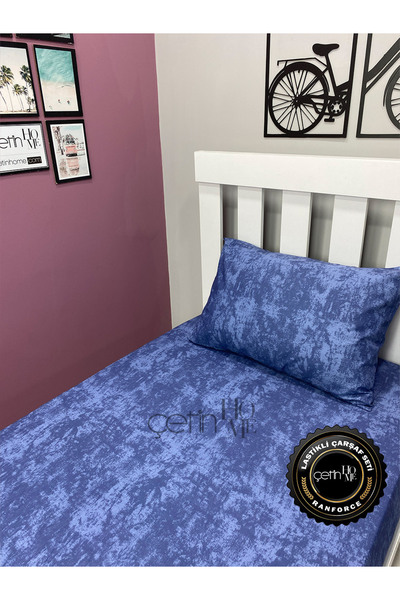 Çetinhome Set cearșafuri pentru saltea din material textil - Single 3 Dimensiuni Shadow Indigo