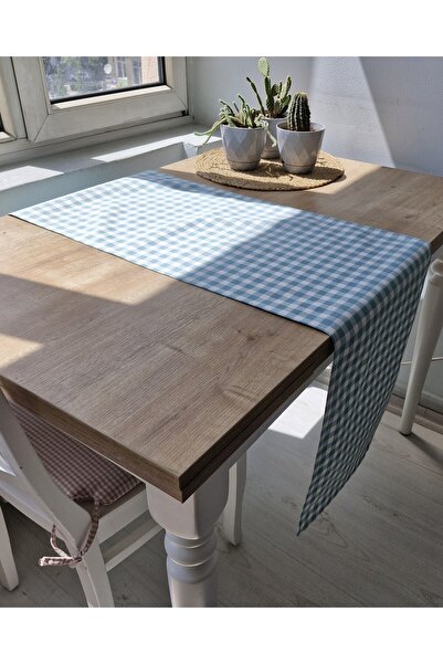 Naturalp مفرش طاولة من الكتان باللونين الأزرق والأبيض - نمط القماش القطني، مق...