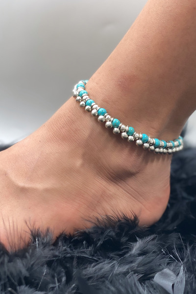 Vesaire Accessories Taşlı Antik Eskitme Gümüş Kaplama Halhal