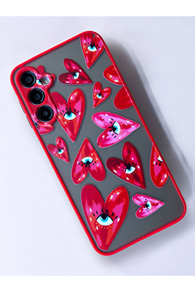 Merwish Galaxy S23 Fe Compatible Hearts Pattern Camera Protected Hux Tpu Silicone Case Cover Red