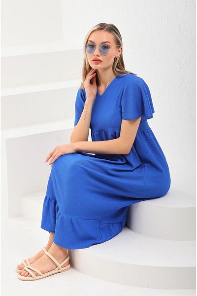 DEVRİMAY TEKSTİL Rochie de damă albastră cu mâneci fluture