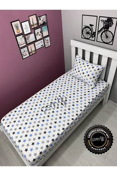 Çetinhome Star Blue Single Elastic Sheet Set - 3 Sizes