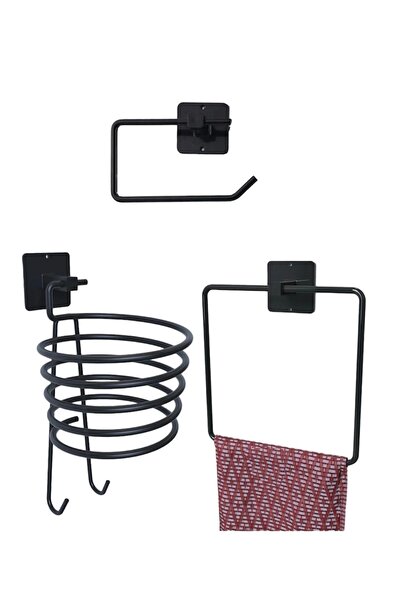 Patulya Aksesuar مجموعة لاصقة معدنية سوداء مكونة من 3 رفوف مناشف مربعة - حامل...