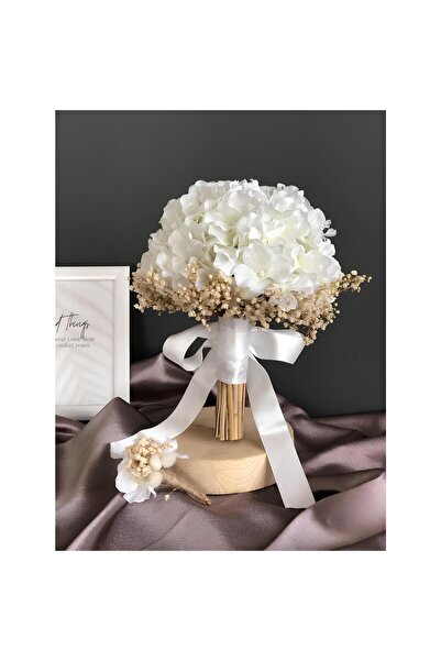 Bioren Yeni Sezon Beyaz Ortanca Cipsolu Gelin Çiçeği Yaka Çiçeği 2 Li Set