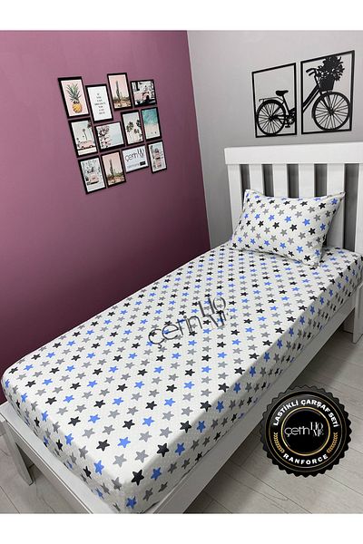 Çetinhome Star Blue Single Elastic Sheet Set - 3 Sizes