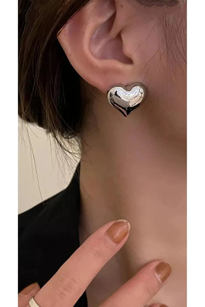 MELENY Silver Colored Chubby Heart Earrings - Women