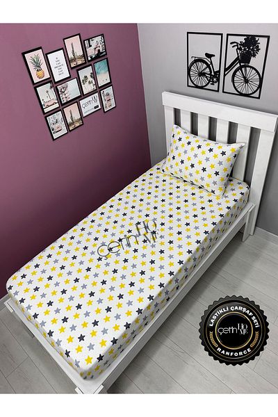 Çetinhome Fabric Fitted Sheet Set - Single Size 3 Star Yellow