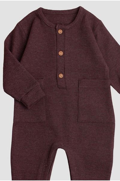 Chicsy Baby Cotton Baby Jumpsuit with Waffle Image - Wooden Button
