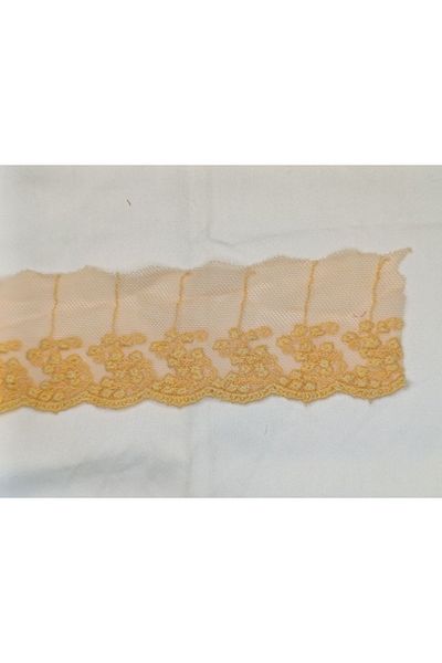 ÖZPAŞ TEKSTİL VE AKSESUAR 6 cm X 3 Mt Guipure French Lace - Embroidered on Yellow and Orange Colored Tulle