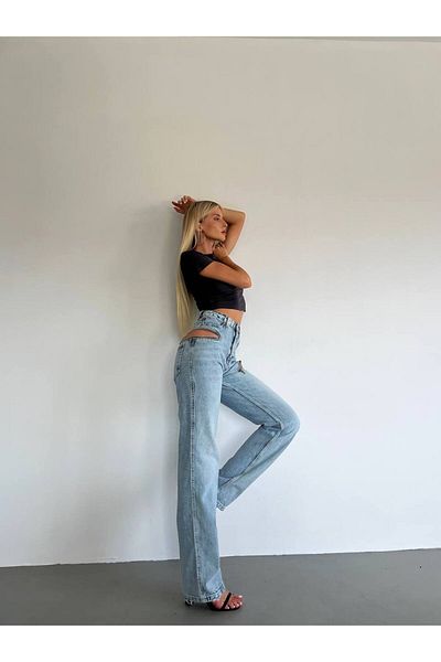 Borceelle Light Blue Grinded Side Zipper Detailed Jeans