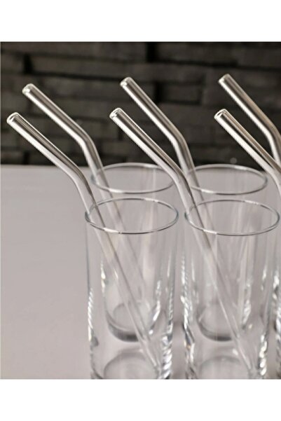 DİBA AVM Set of 6 Transparent Glass Straws - Slanted Design