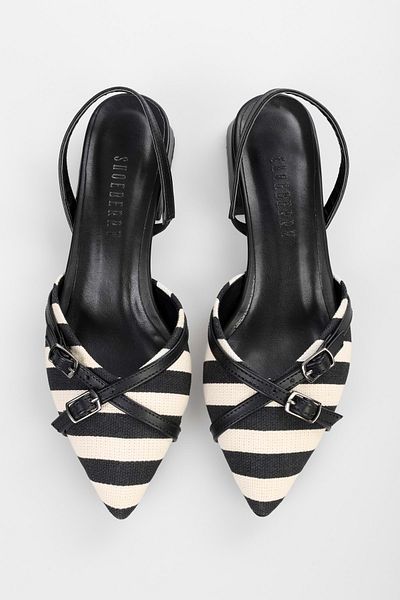 Shoeberry Ciao Damen Ballerinas mit Schnalle und Streifen aus schwarzem Leinen