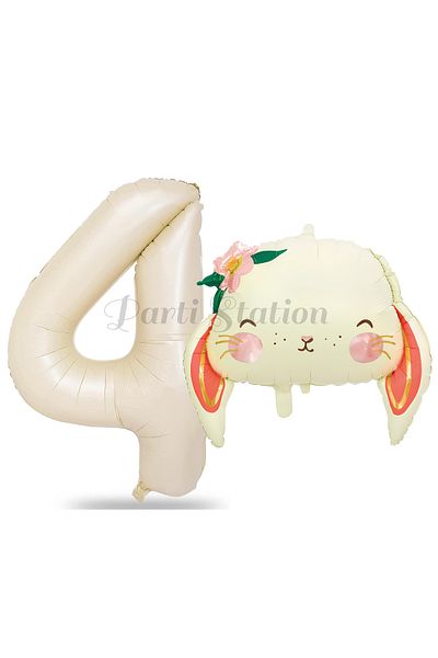 Parti Station 4 Year Old Rabbit Cute Balloon Set - Woodland Animals Concept, Cream Color