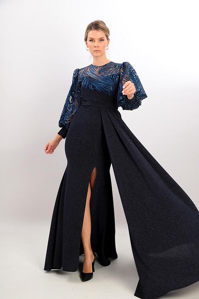 Robes Flexible and Lycra Sequin and Glitter Fabric Slit Evening Fish Dress