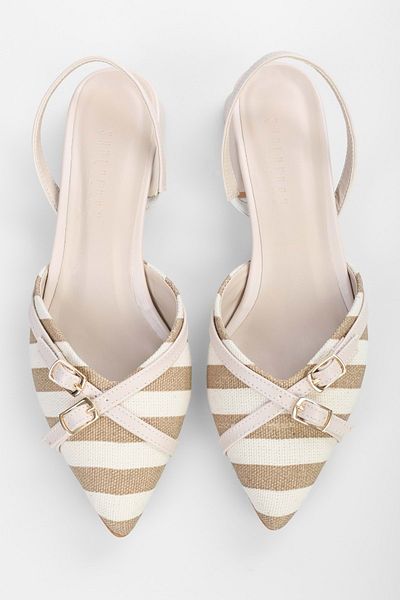 Shoeberry Beige Leinen-Ballerinas für Damen mit Streifen - mit Schnalle