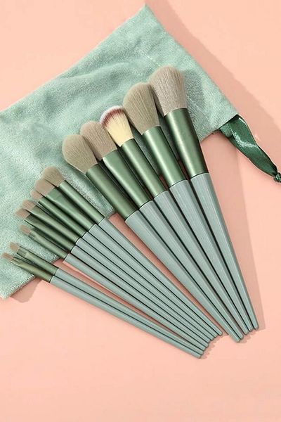 safestore Green Velvet Pouch 13-Piece Professional Makeup Brush Set