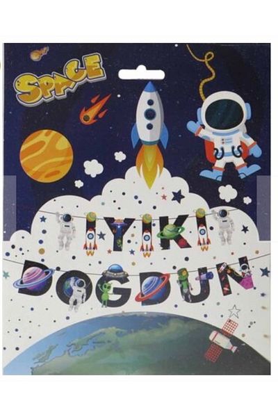 Deniz Party Store 120 cm Space Astronaut Figured - Happy Birthday Lettering