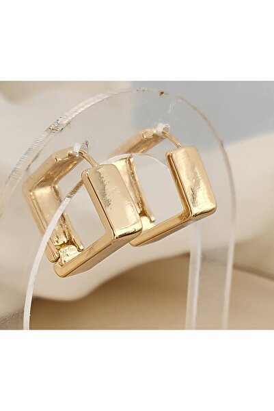 Momos Halka Şeklinde Kare Huggie Paslanmaz Çelik Metal Şık Küpe