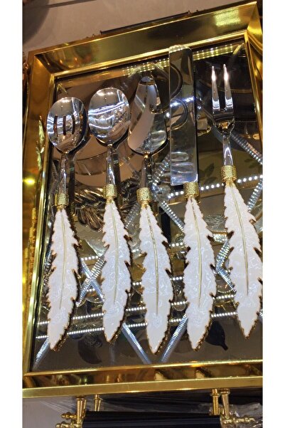 ester Set of 5 Metal White Feather Model Serving Spoons