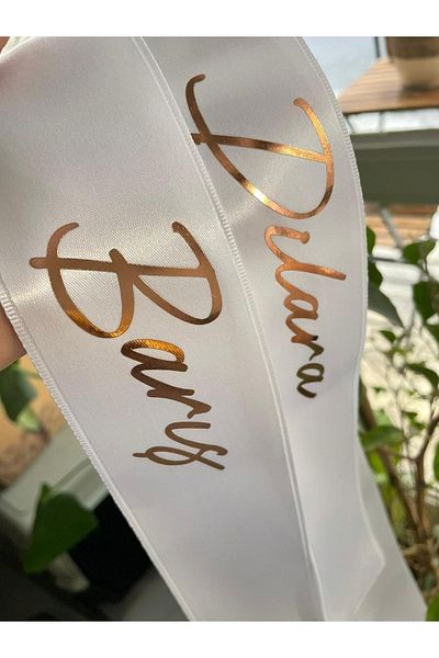 Renna Jewelry Ribbon, 6 cm wide, 2 meters, 2 pieces with copper color writing on cream
