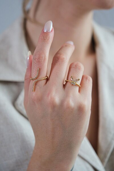 AURRARİ 2'li Zirkon Taşlı Kelebek ve Zarif Yüzük Seti