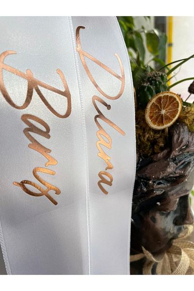 Renna Jewelry Ribbon, 6 cm wide, 2 meters, 2 pieces with copper color writing on cream