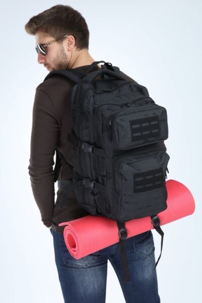 RAKKOO Unisex Siyah Lüks Denye Kumaş Dağcı Seyahat Sırt Çantası