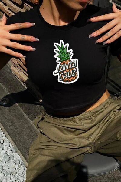 BİQ & TAQ BUTİK Y2K вуличний стиль Ананас Санта Круз з принтом, короткий рука...