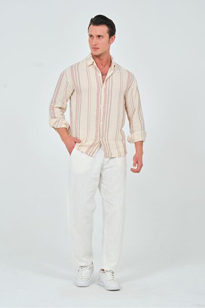 Quagga Erkek Gofre Kumaş Çizgili Oversize Gömlek
