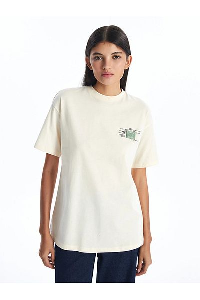LC Waikiki LCW Modest - Γυναικείο μπλουζάκι με στάμπα με λαιμόκοψη, κοντό μανίκι
