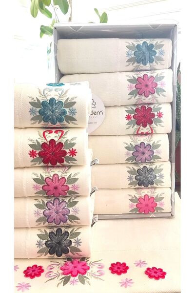 A.Z.H. Annem 50x90 Cm. Özel Tafting Nakışlı Kadife Çeyizlik Lüks Havlu Seti 6...