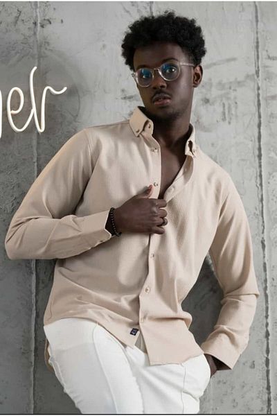 ADVANTE Cămașă pentru bărbați din țesătură GOFRE, cu mânecă lungă, SLIM FIT