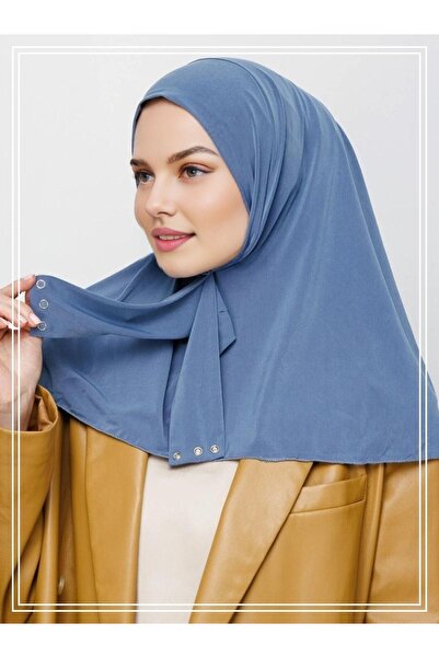 Moda Asse شال إنديجو جاهز للحجاب - متوافق مع وشاح البحر وحمام السباحة مع أزرار كبس