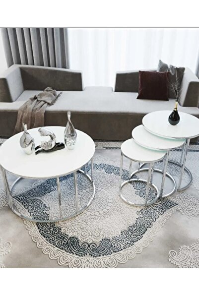 SEDAŞ LIVING UNITS 4 Lü Beyaz Temperli Kırılmaz Cam Gümüş Metal Ayaklı Cam C ...