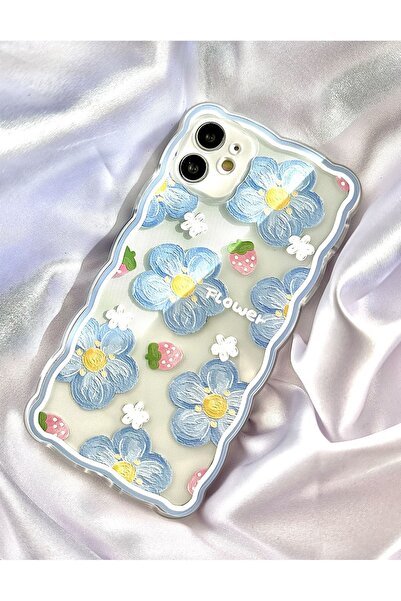 MİRAZ TASARIM IPHONE 11 MAVİ ÇİÇEKLİ ŞEFFAF KILIF
