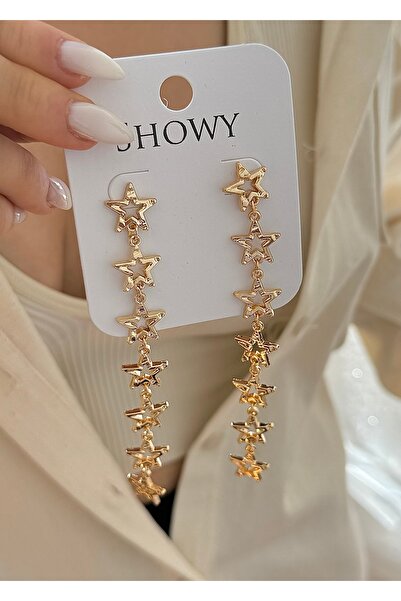 takıtarzım نمط نجمة - أقراط نسائية متدلية باللون الذهبي