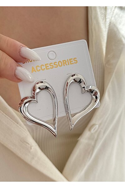 takıtarzım Silver Women's Earrings - Heart Hollow Design