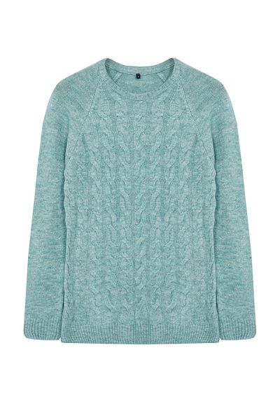 Trendyol Collection Pulover de tricotat cu păr unisex mentă, slim fit, cu decolteu rotund - TMNAW25KZ00012