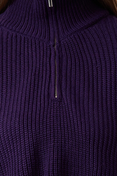 Trendyol Collection Pulover mov Super Crop cu fermoar TWOAW24KZ00527