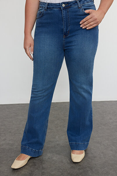 Trendyol Curve Blugi cu talie înaltă, albastru, picior spaniol