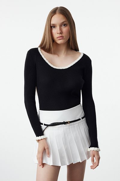 Trendyol Collection Pulover negru subțire, bloc de culoare - TWOAW25KZ00242
