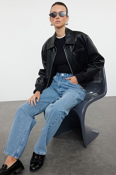 Trendyol Collection Blugi albaștri cu talie înaltă - TWOAW25JE00109
