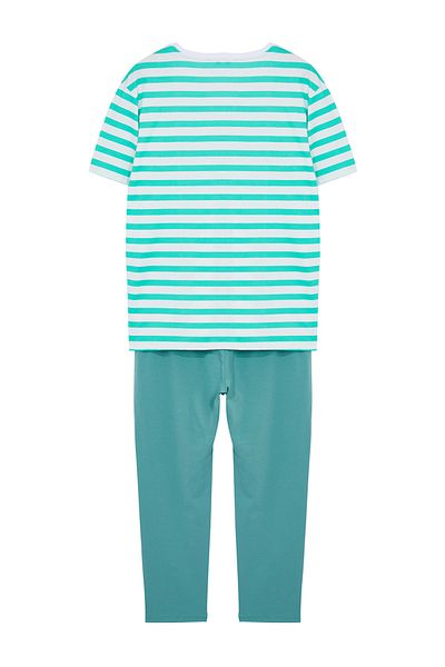 Trendyol Collection Zelená pruhovaná sada pleteného pyžama Regular Fit TMNAW25PT00021