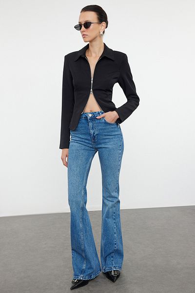 Trendyol Collection Blugi flare - albastru, cusături, talie obișnuită TWOAW25JE00184