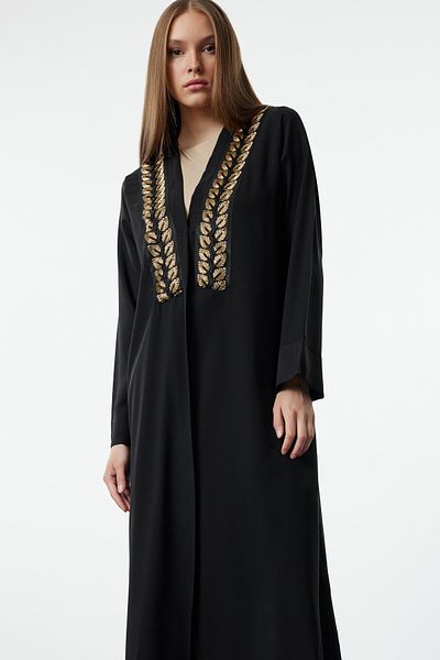 Trendyol Modest Black Stone Embroideed Woven - Cap, Ferace and Abaya TCTAW25KF00009