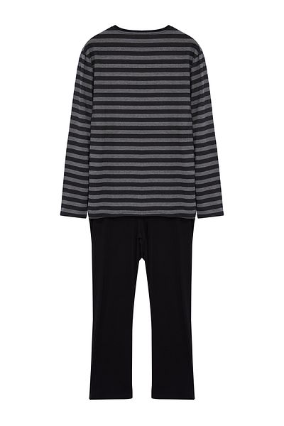 Trendyol Collection Schwarz gestreiftes Herren-Pyjama-Set mit normaler Passform, gestrickt, TMNAW25PT00026