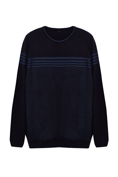 Trendyol Collection Sötétkék karcsú, karcsúsított nyakú, csíkos kötött pulóver TMNAW25KZ00029