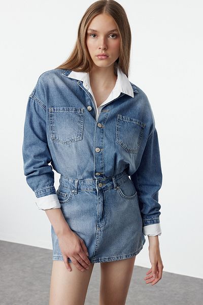 Trendyol Collection Mini modré džínové šaty - TWOAW25EL00248