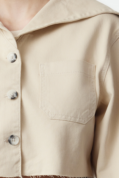 Trendyol Collection Ecru Denim Crop Collar Jacket - TWOAW25CE00005