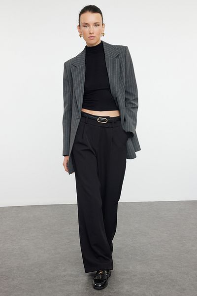 Trendyol Collection Широкі штани з чорної тканої тканини з талією Детальна інформація TWOAW25PL00038